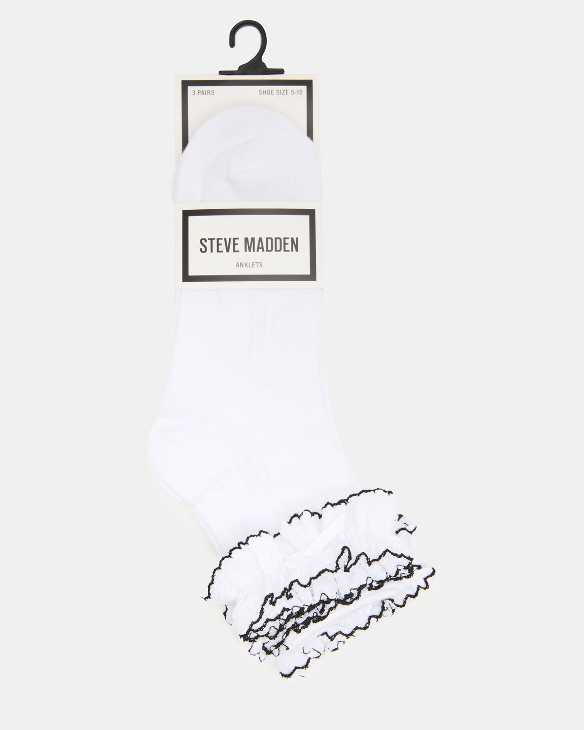 2 PACK AVA RUFFLE SOCKS WHITE Women's Double Ruffle Edge Anklet Socks - Steve Madden