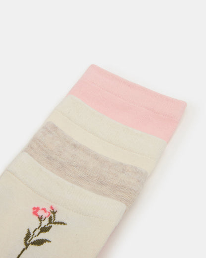 4 BLOOM PACK FLOWER SOCKS IVORY MULTI Women's Anklet Socks - Steve Madden