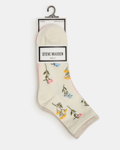 4 BLOOM PACK FLOWER SOCKS IVORY MULTI Women's Anklet Socks - Steve Madden