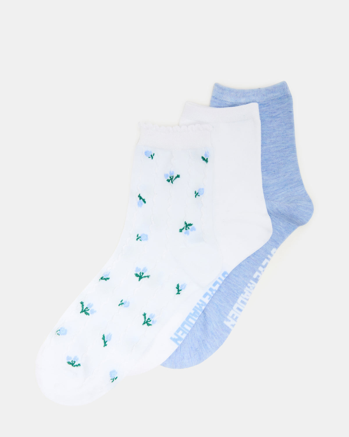 3 SPRING PACK FLOWER SOCKS WHITE MULTI - Steve Madden