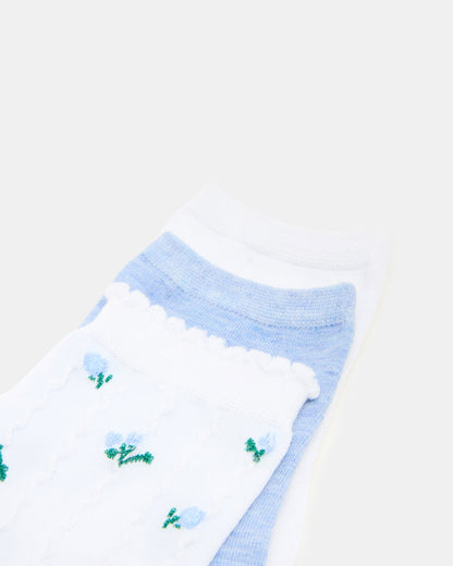 3 SPRING PACK FLOWER SOCKS WHITE MULTI - Steve Madden