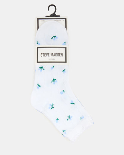 3 SPRING PACK FLOWER SOCKS WHITE MULTI - Steve Madden