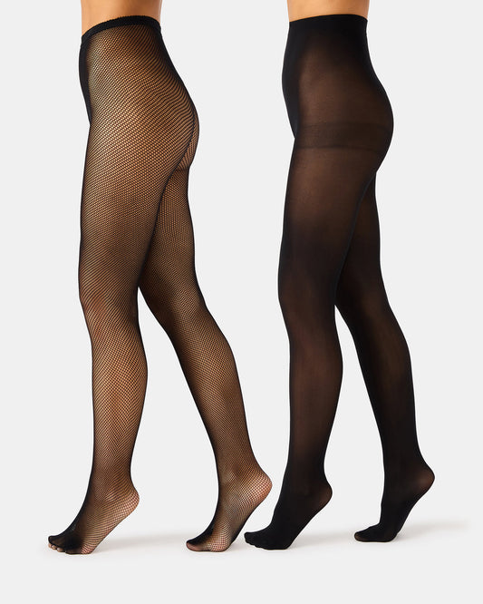 2 PACK MINI FISHNET TIGHT BLACK Women's Footed Sheer Mesh Tights - Steve Madden