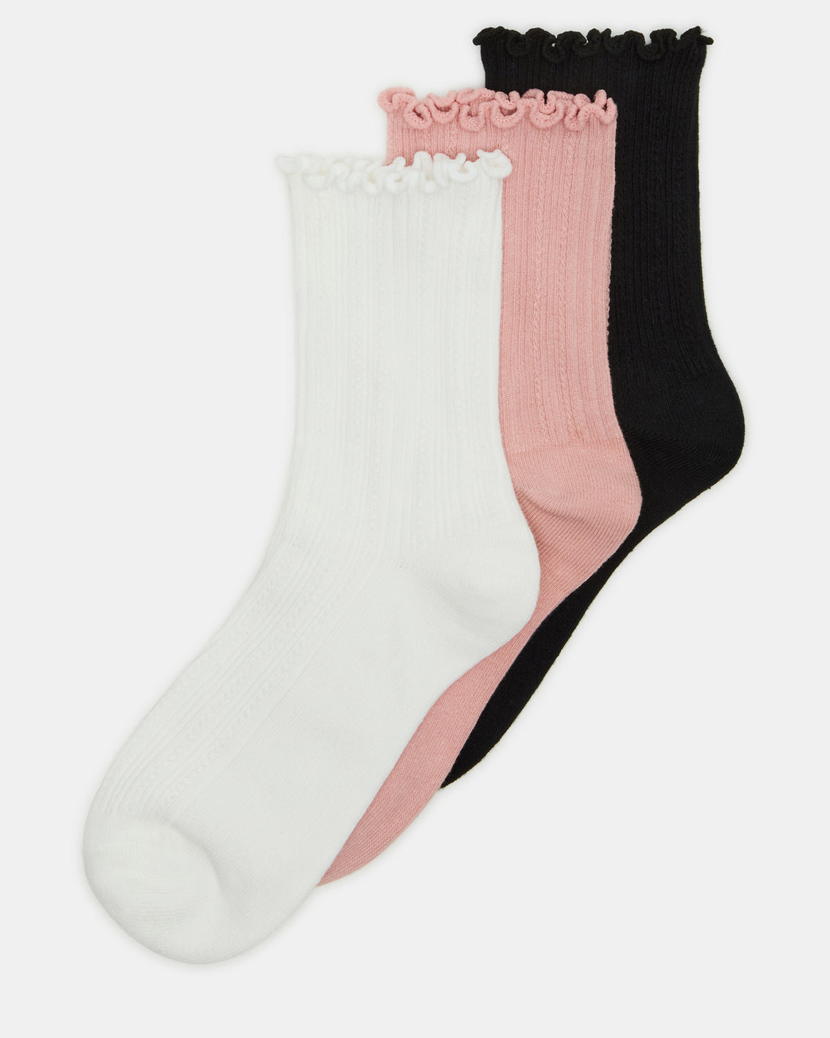 3 Pack Lettuce Edge Ribbed Women's Anklet Socks Multi - Steve Madden