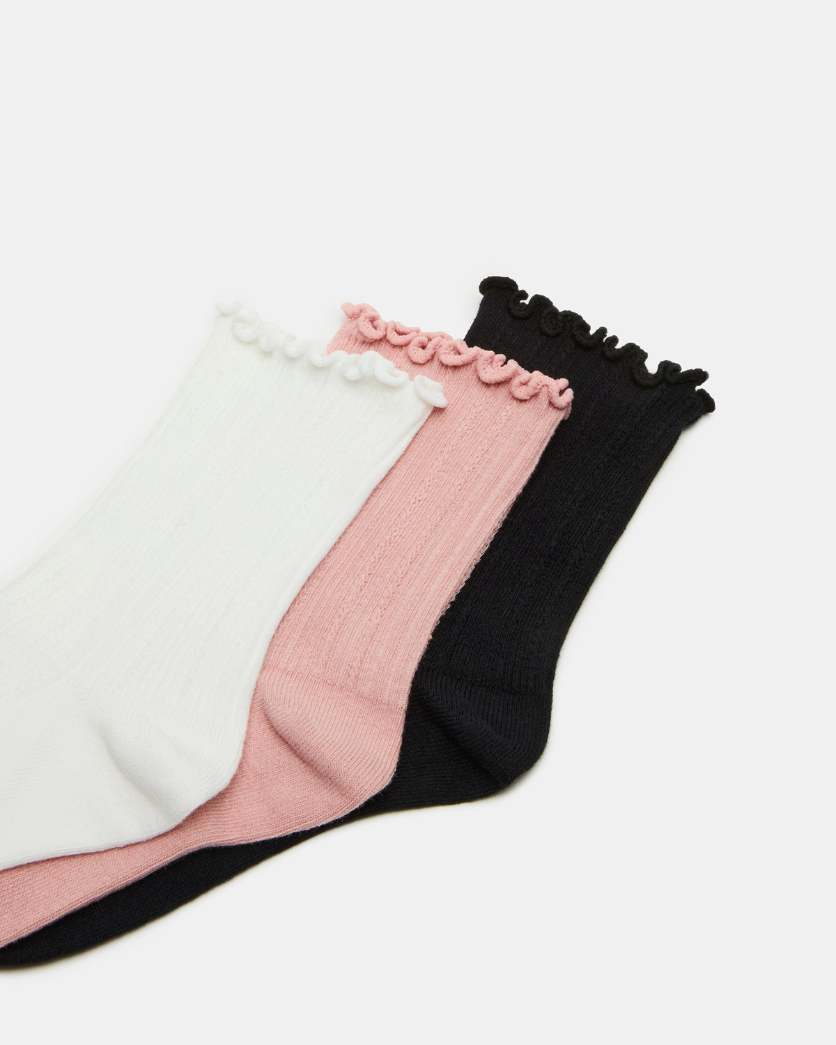 3 Pack Lettuce Edge Ribbed Women's Anklet Socks Multi - Steve Madden