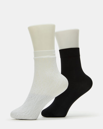 2 Pack Lace Anklet Women's Quarter Socks White - Steve Madden