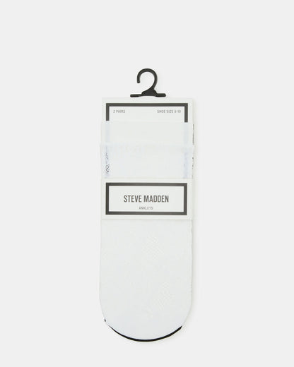 2 Pack Lace Anklet Women's Quarter Socks White - Steve Madden