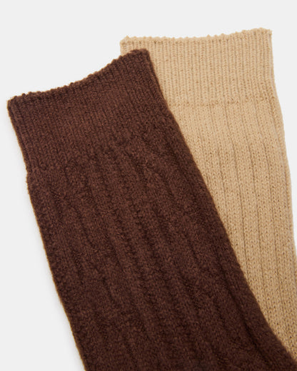 2 PACK CABLE TEXTURE BOOT SOCKS BROWN Women's Textured Quarter Book Socks - Steve Madden