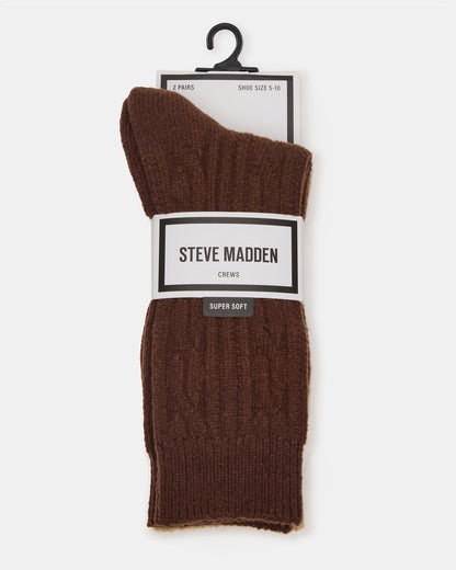 2 PACK CABLE TEXTURE BOOT SOCKS BROWN Women's Textured Quarter Book Socks - Steve Madden