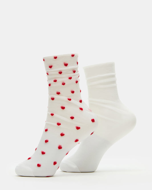 2 Pack Heart Sheer Tulle Women's Anklet Socks White - Steve Madden