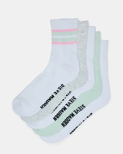 5 PACK STRIPED SOCKS White Multi Women's Stripe Athletic Socks - Steve Madden