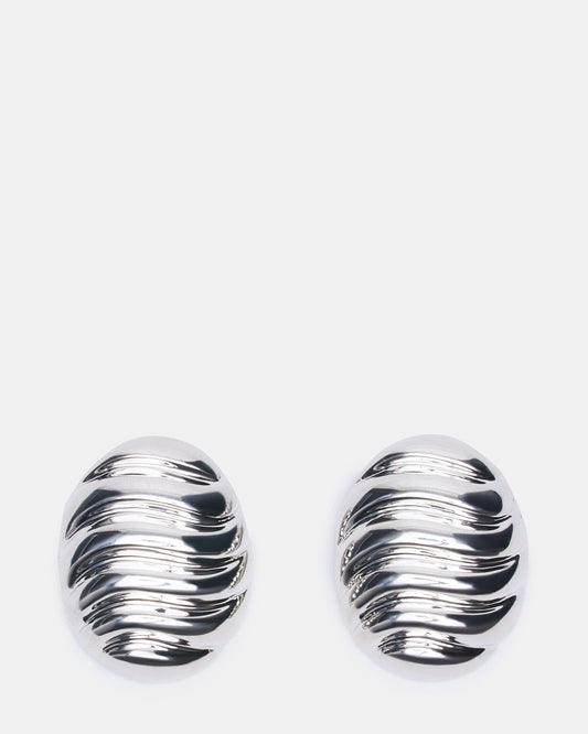 GROOVED CIRCULAR STUD EARRINGS SILVER Women's Sculpted Grooved Stud Earrings - Steve Madden