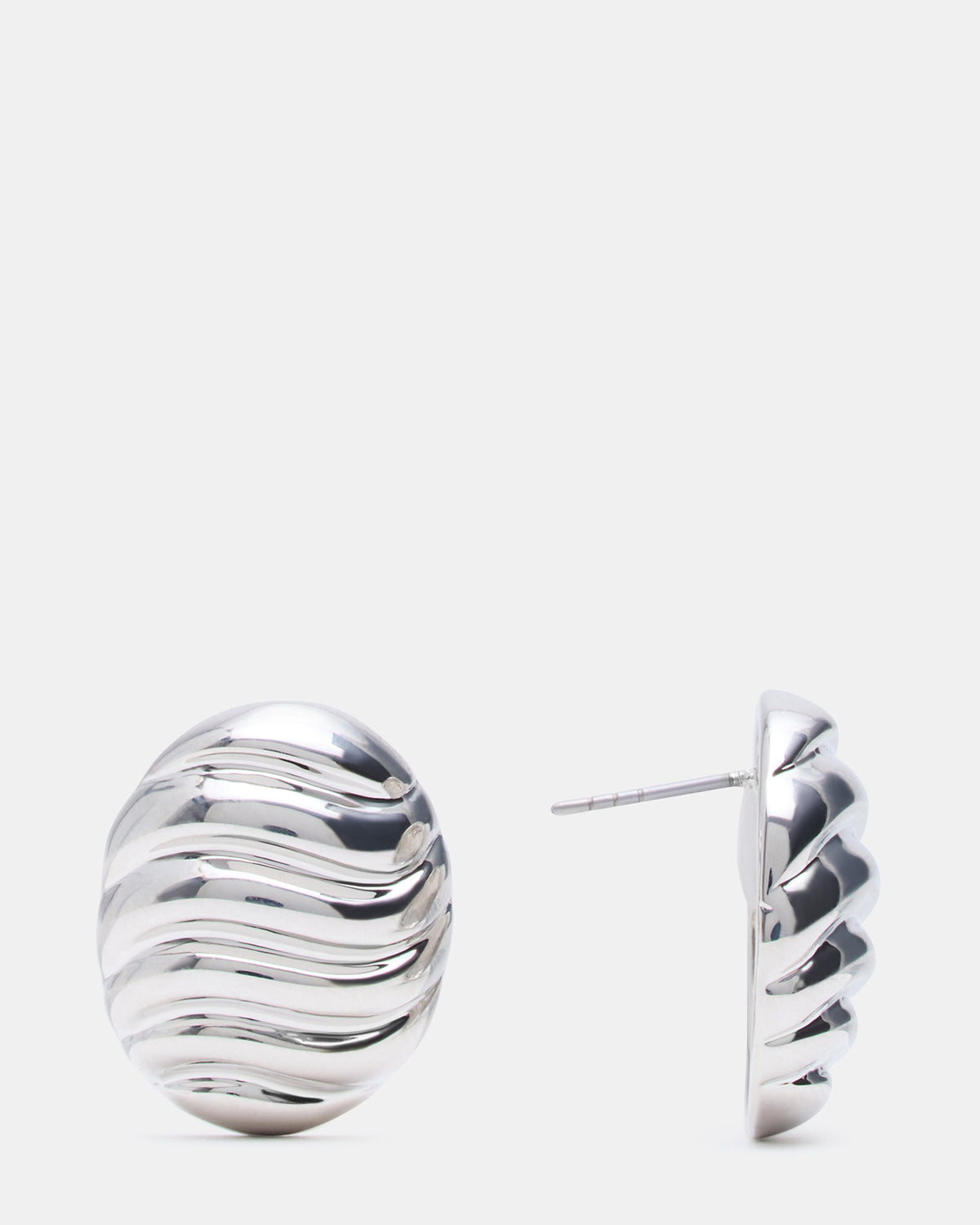 GROOVED CIRCULAR STUD EARRINGS SILVER Women's Sculpted Grooved Stud Earrings - Steve Madden