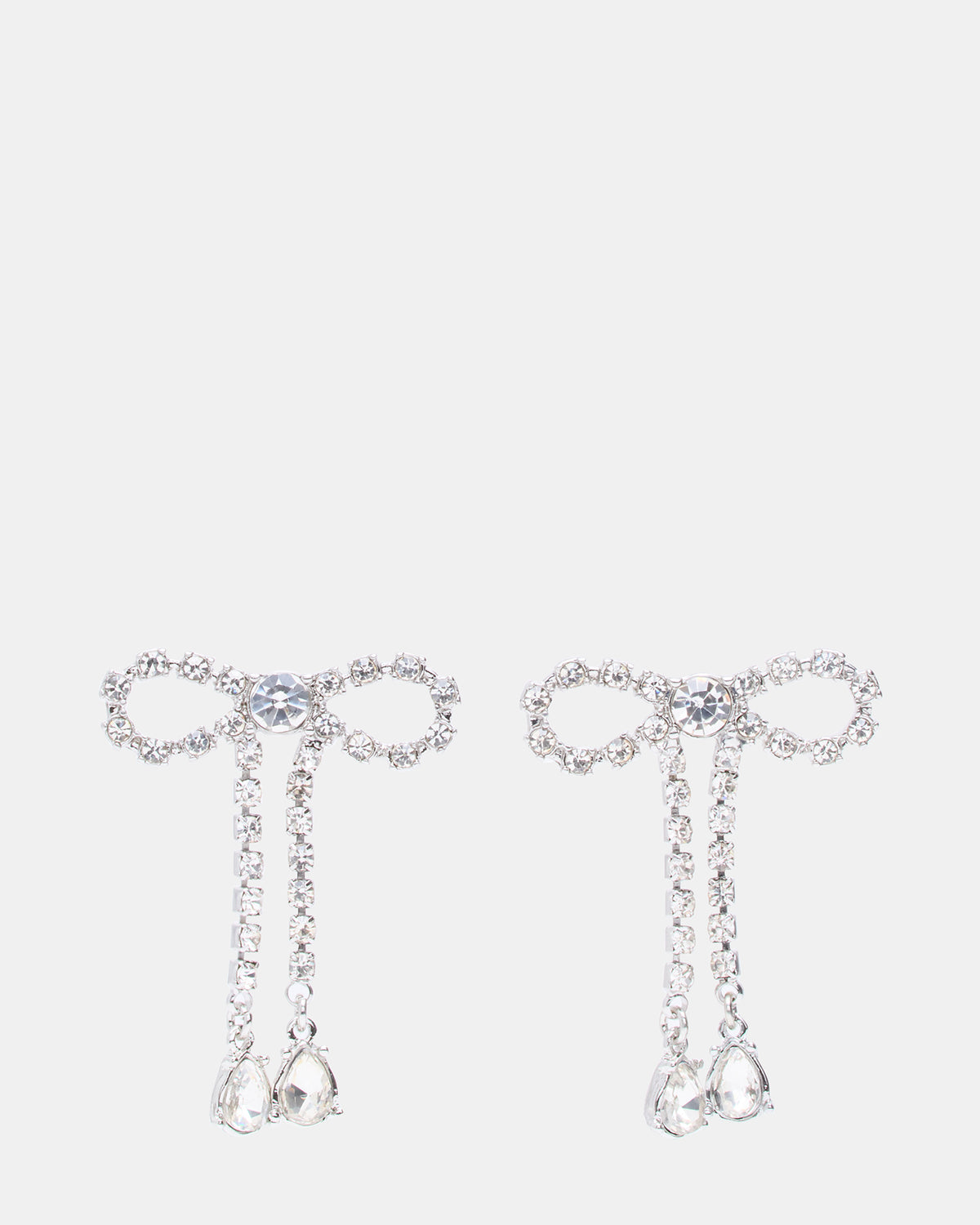 RHINESTONE BOW EARRINGS SILVER Women's Embellished Bow Post-Back Earrings - Steve Madden
