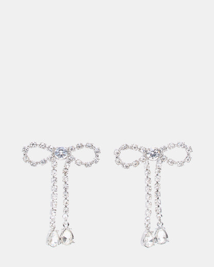 RHINESTONE BOW EARRINGS SILVER Women's Embellished Bow Post-Back Earrings - Steve Madden