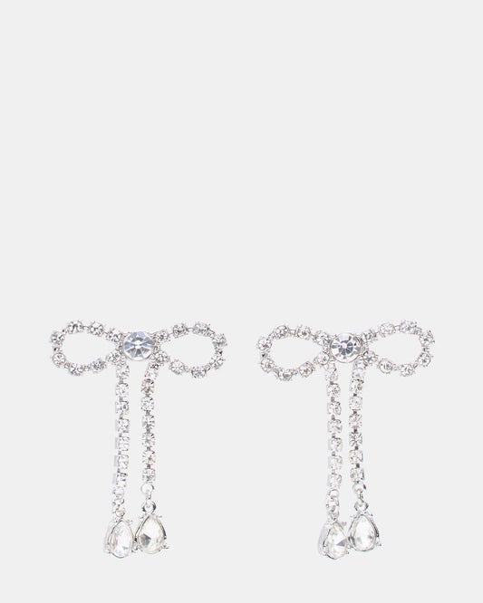 RHINESTONE BOW EARRINGS SILVER Women's Embellished Bow Post-Back Earrings - Steve Madden