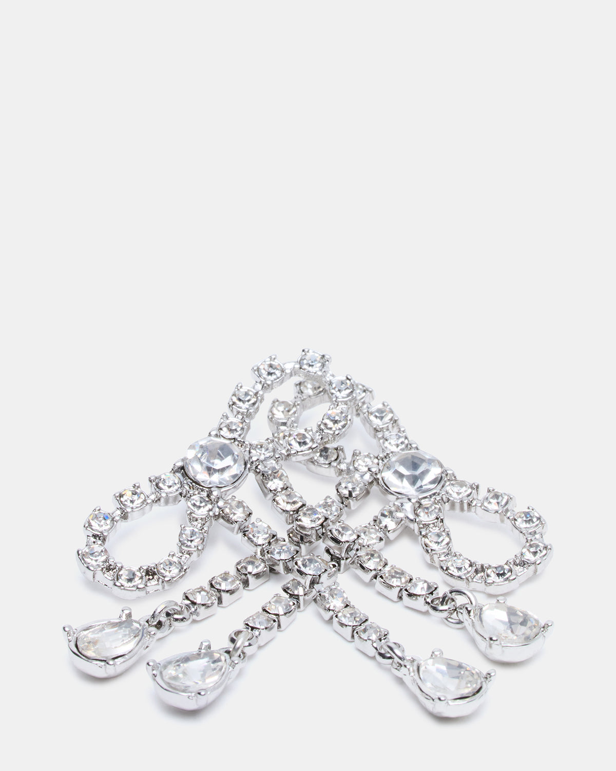 RHINESTONE BOW EARRINGS SILVER Women's Embellished Bow Post-Back Earrings - Steve Madden