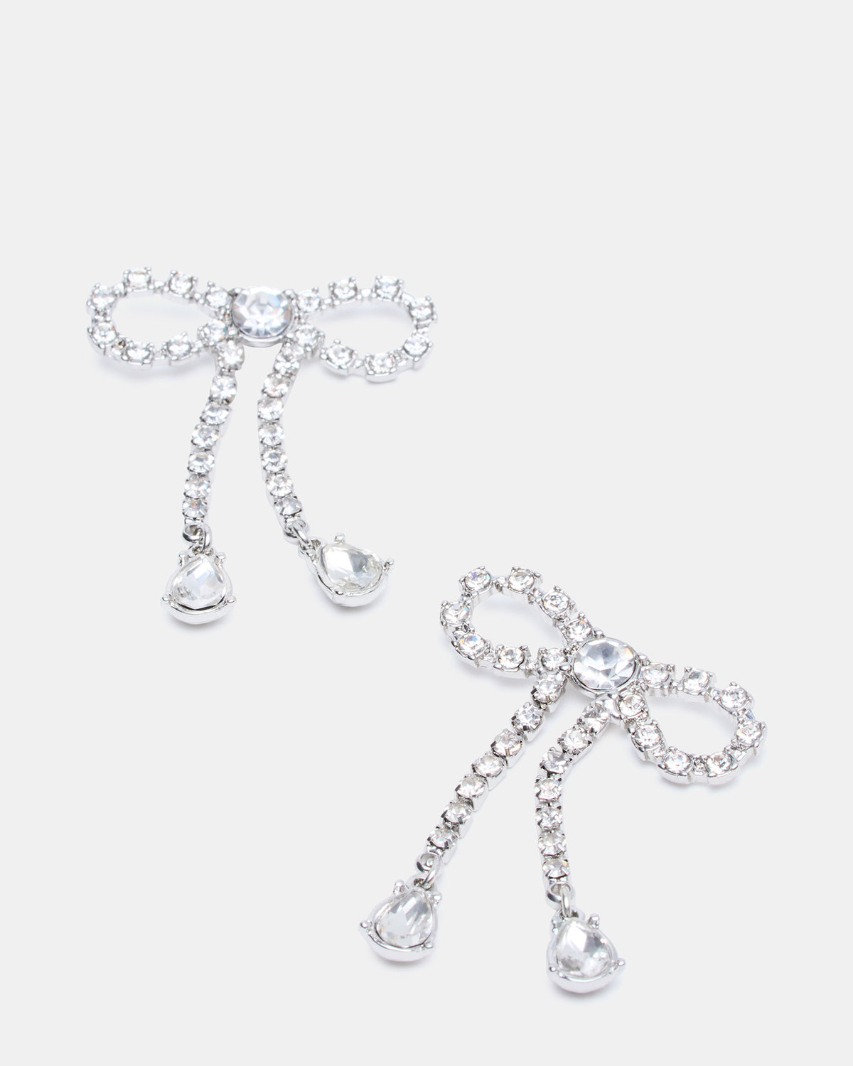 RHINESTONE BOW EARRINGS SILVER Women's Embellished Bow Post-Back Earrings - Steve Madden