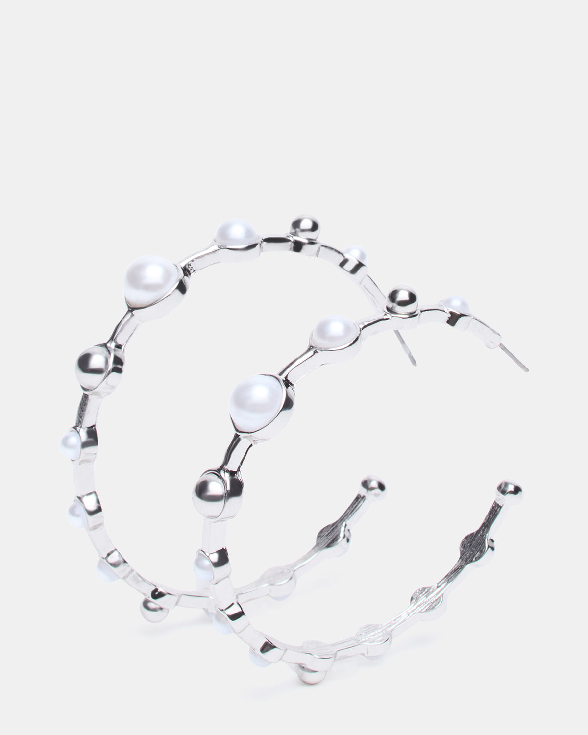 PEARL HOOP EARRINGS SILVER Women's Pearl Embellished Hoop Earrings - Steve Madden