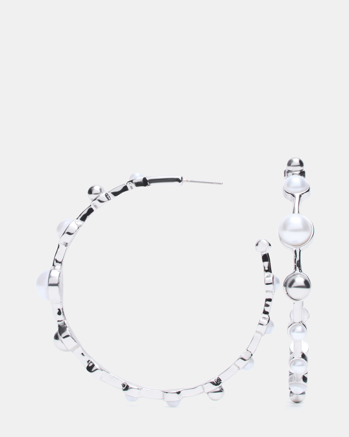 PEARL HOOP EARRINGS SILVER Women's Pearl Embellished Hoop Earrings - Steve Madden