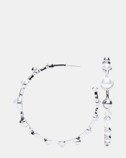PEARL HOOP EARRINGS SILVER Women's Pearl Embellished Hoop Earrings - Steve Madden