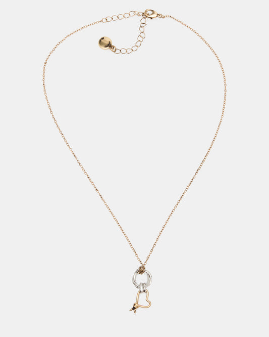 TWO TONE KNOT HEART PENDANT Necklace Double Knot Chain Necklace - Steve Madden