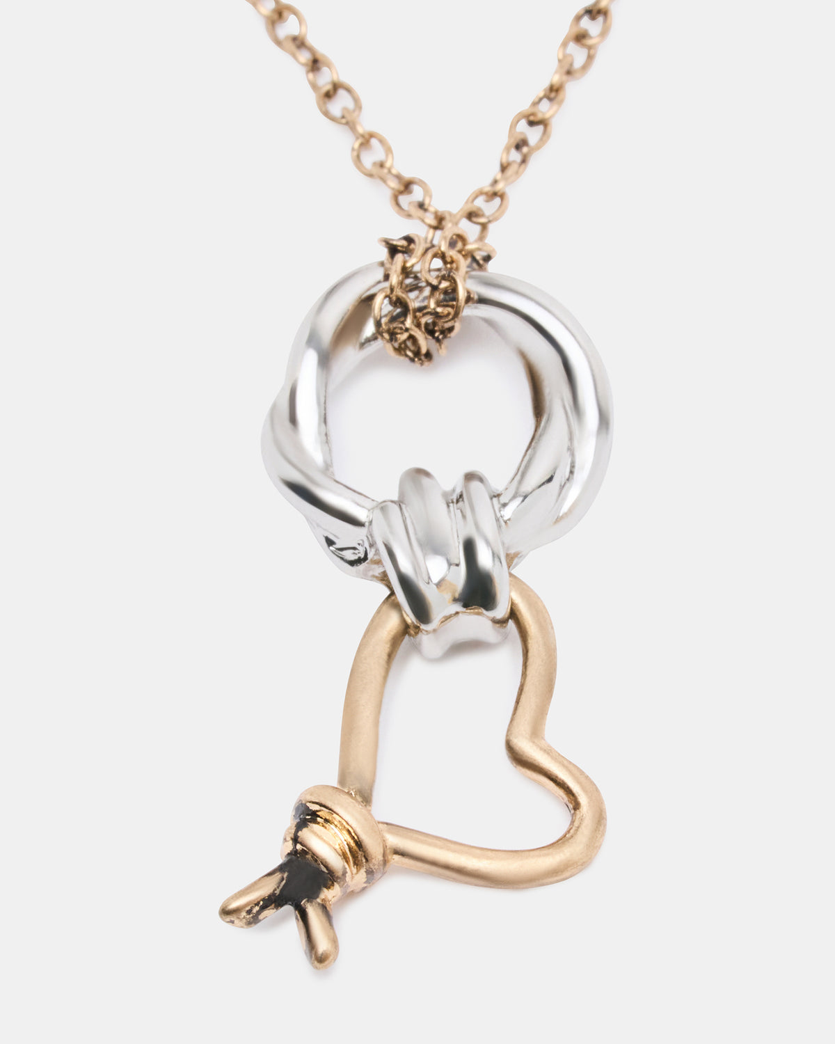 TWO TONE KNOT HEART PENDANT Necklace Double Knot Chain Necklace - Steve Madden