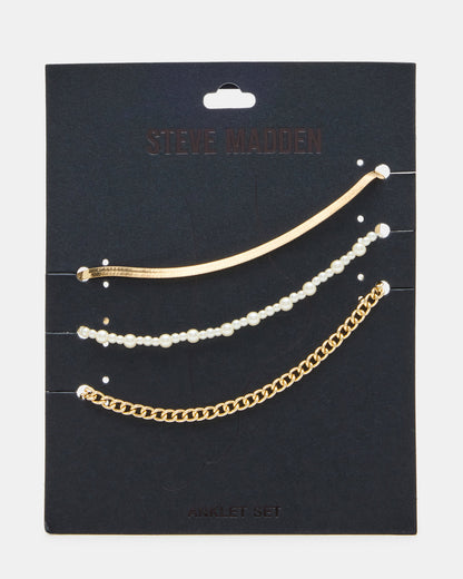3-PIECE CHAIN ANKLET SET Women's Gold Chain Pearl Embellished Anklet Set - Steve Madden