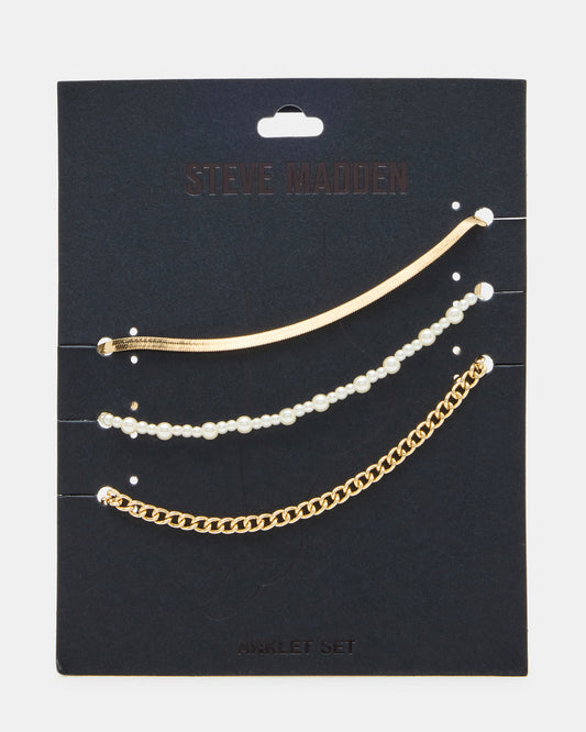 3-PIECE CHAIN ANKLET SET Women's Gold Chain Pearl Embellished Anklet Set - Steve Madden