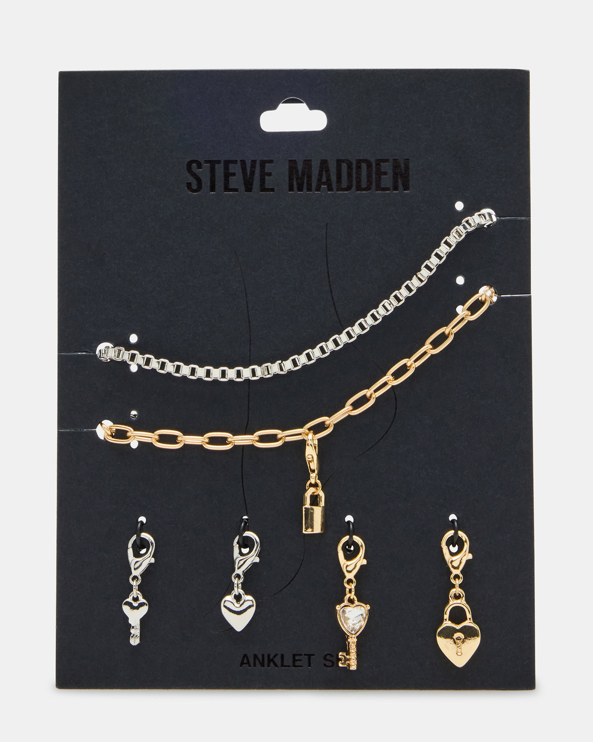 LOCK CHARM ANKLET SET Women's Lock Chain Multi Anklet Set - Steve Madden