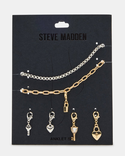 LOCK CHARM ANKLET SET Women's Lock Chain Multi Anklet Set - Steve Madden