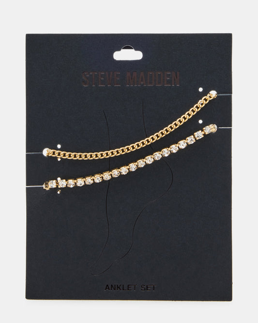 2-PIECE RHINESTONE CHAIN ANKLET SET Women's Pearl Embellished ChaiN Anklet Set - Steve Madden
