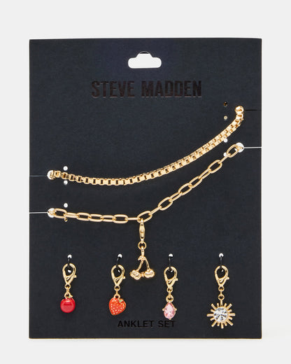 CHERRY CHARM ANKLET SET Women's Cherry Chain Multi Anklet Set - Steve Madden
