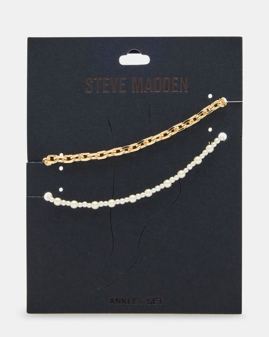 2-PIECE PEARL CHAIN ANKLET SET Women's Embellished Chain Anklet set - Steve Madden