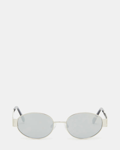 MYSTIE Shiny Silver Frame Oval Sunglasses - Steve Madden