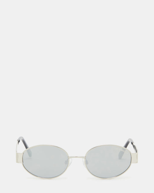 MYSTIE Shiny Silver Frame Oval Sunglasses - Steve Madden
