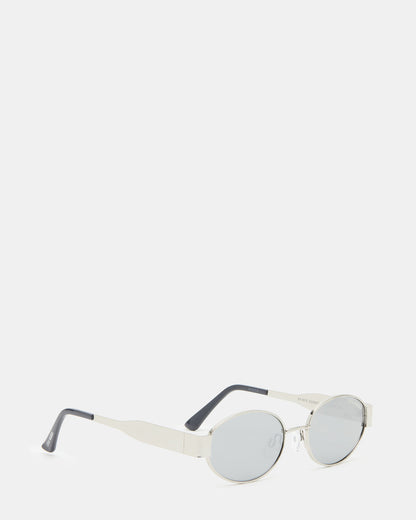 MYSTIE Shiny Silver Frame Oval Sunglasses - Steve Madden
