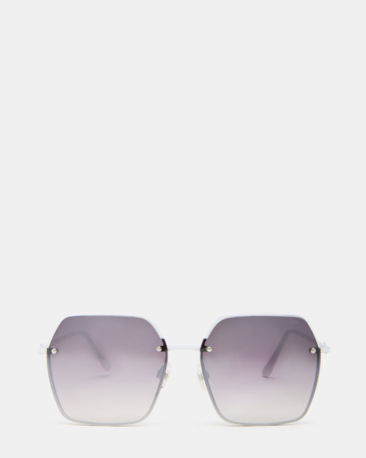 DAVIAN White Square Shiny Gradient Smoke Sunglasses - Steve Madden