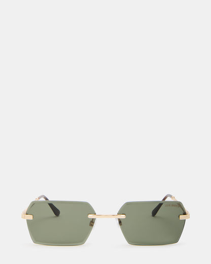 FINNIAN Gold Rectangle Green Solid Tortoise Sunglasses - Steve Madden