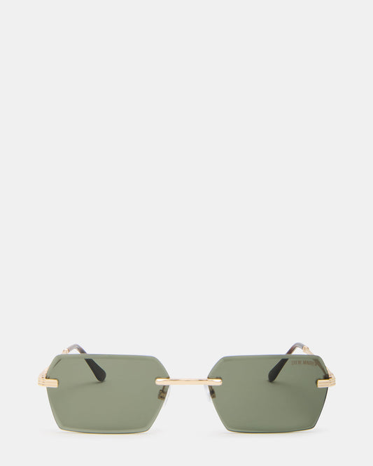 FINNIAN Gold Rectangle Green Solid Tortoise Sunglasses - Steve Madden