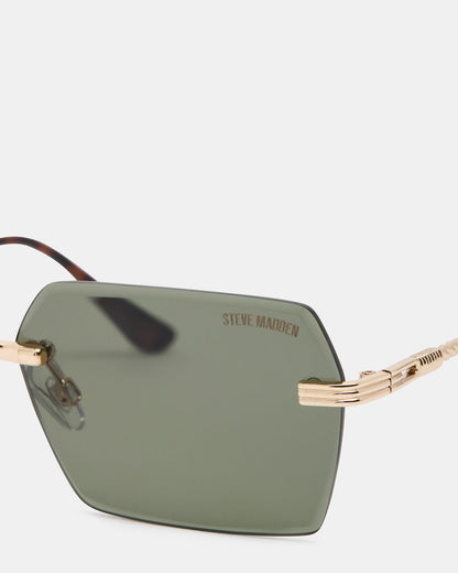 FINNIAN Gold Rectangle Green Solid Tortoise Sunglasses - Steve Madden