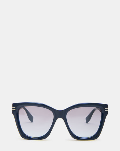 TAISIA Navy Milky Opaque Silver Flash Cat Eye Sunglasses - Steve Madden