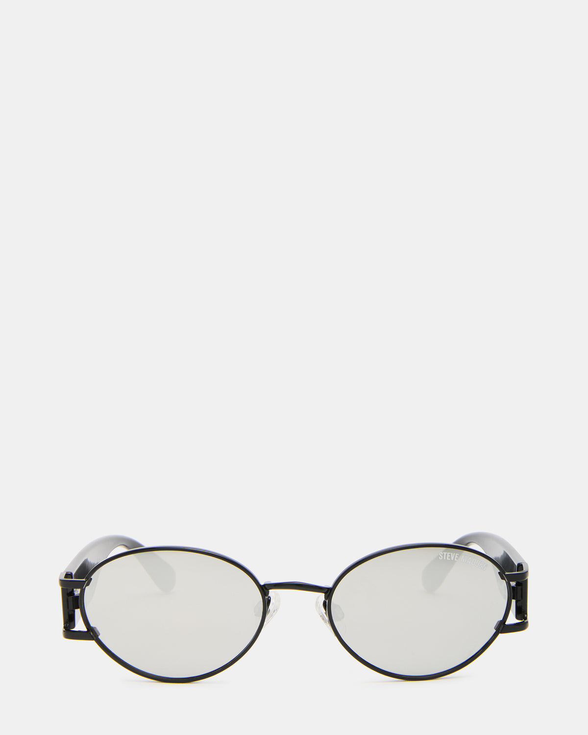 DUTTEN Black Frame Almond Solid Smoke Silver Flash Oval Sunglasses - Steve Madden