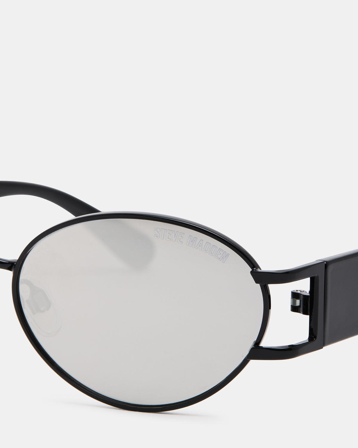 DUTTEN Black Frame Almond Solid Smoke Silver Flash Oval Sunglasses - Steve Madden