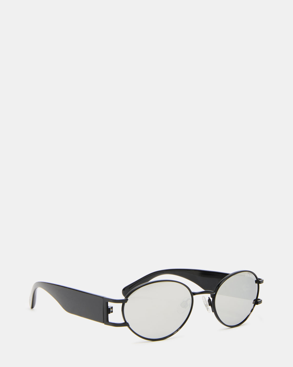 DUTTEN Black Frame Almond Solid Smoke Silver Flash Oval Sunglasses - Steve Madden