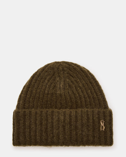 LOGO BEANIE Grape Leaf Fuzzy RIbbed Knit Women's Beanie - Steve Madden