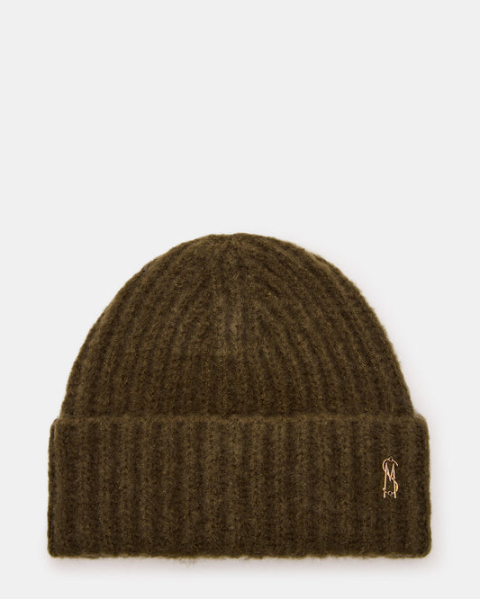LOGO BEANIE Grape Leaf Fuzzy RIbbed Knit Women's Beanie - Steve Madden