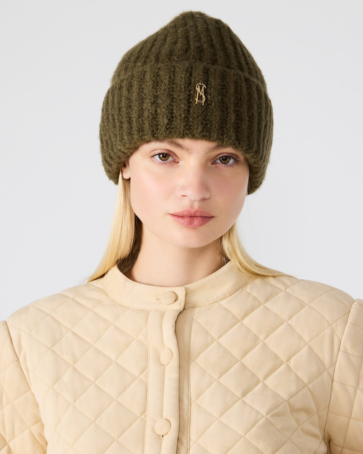 LOGO BEANIE Grape Leaf Fuzzy RIbbed Knit Women's Beanie - Steve Madden