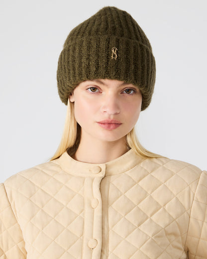 LOGO BEANIE Grape Leaf Fuzzy RIbbed Knit Women's Beanie - Steve Madden