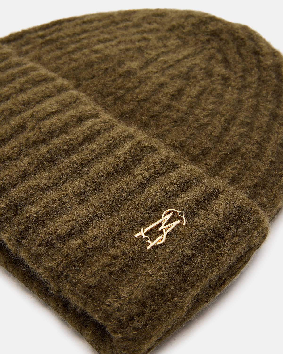 LOGO BEANIE Grape Leaf Fuzzy RIbbed Knit Women's Beanie - Steve Madden